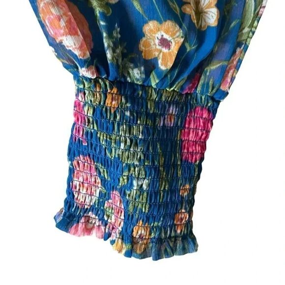 Terra & Sky Women’s Smocked Chiffon Floral Bohemian Blouse Plus Size 2X # 1861 - Picture 3 of 16